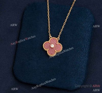 V C A Vintage Allhambra Rose Gold chain Necklace Pink Onyx Pendant